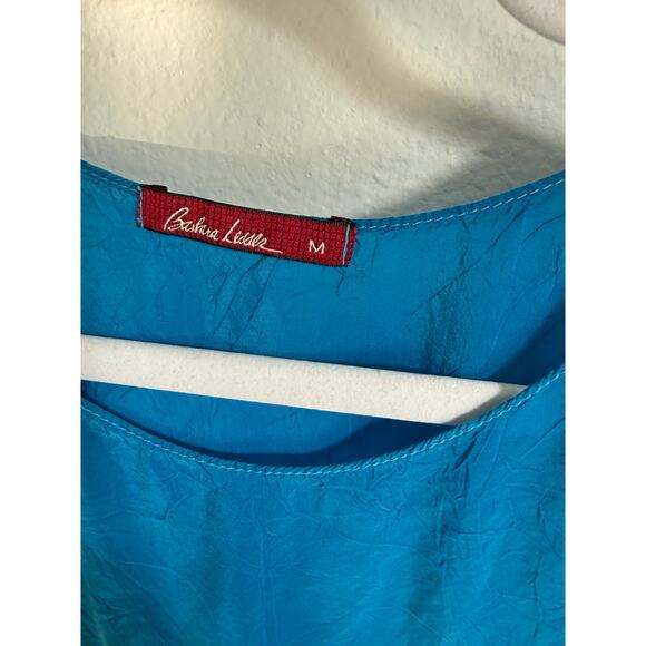 Barbara Lesser Women's Flowy Cupra Rayon Blouse Cover Up Neon Blue Size Medium - Picture 3 of 8